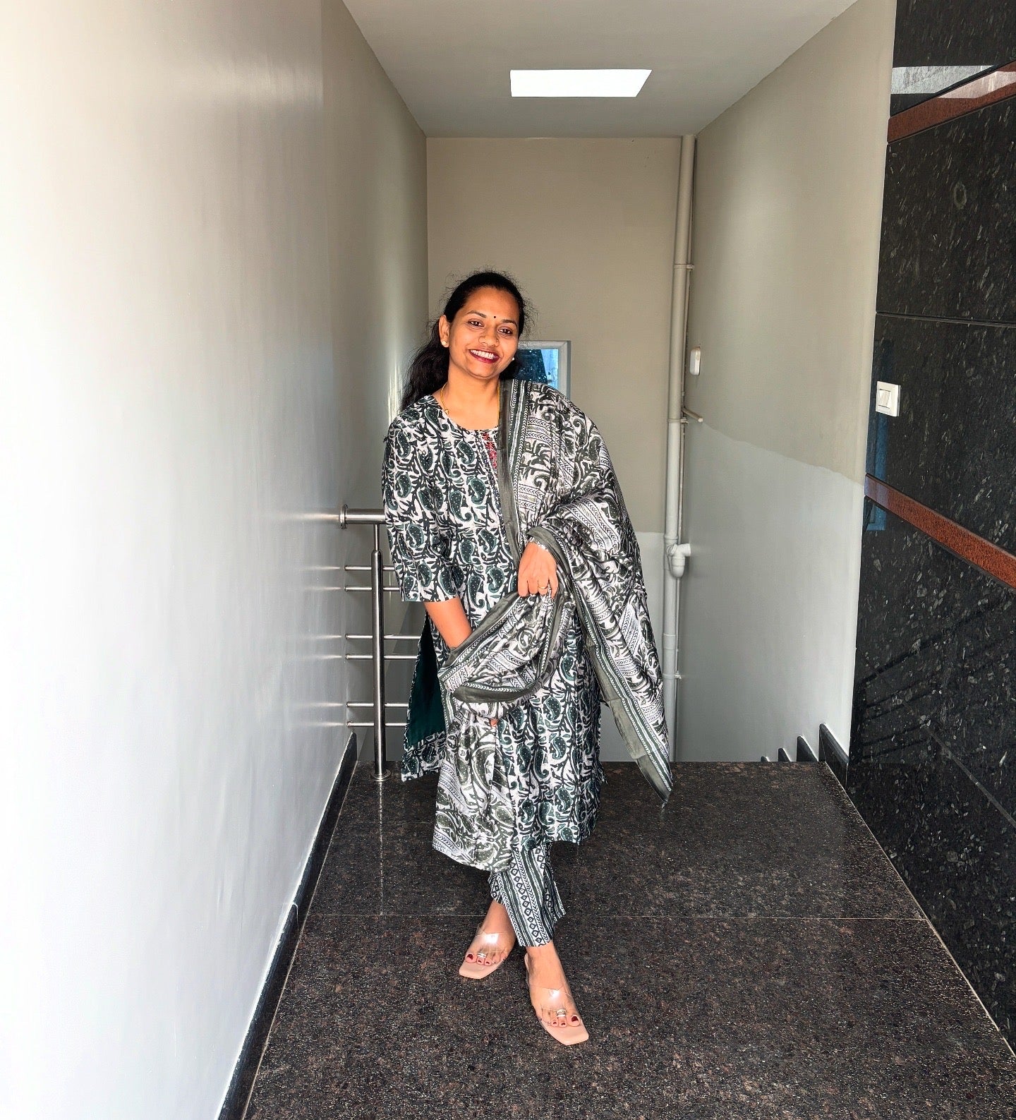 Green and grey Kurta Set