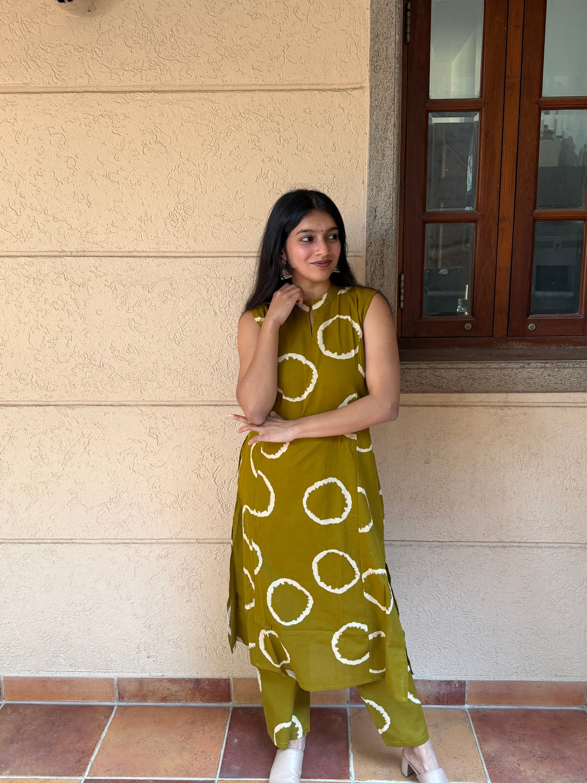 Olive Green Printed Cotton Kurta Co-ord Set