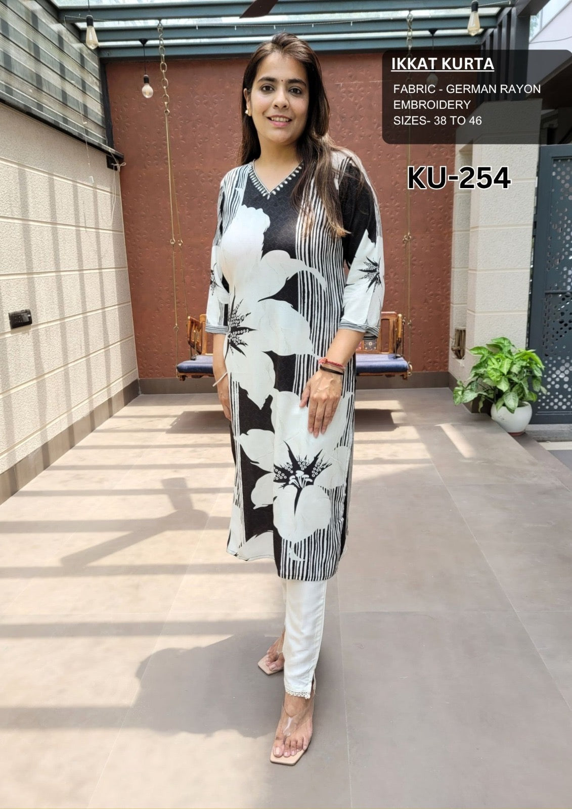 Black and white Ikkat Kurti