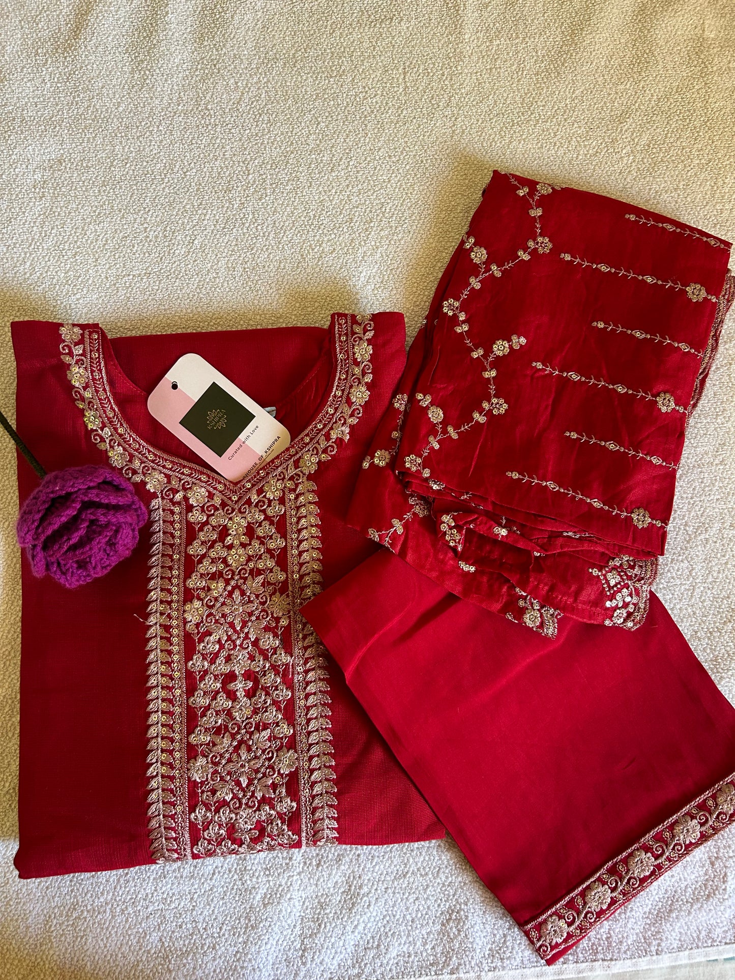 Rich Red 3 piece kurta set