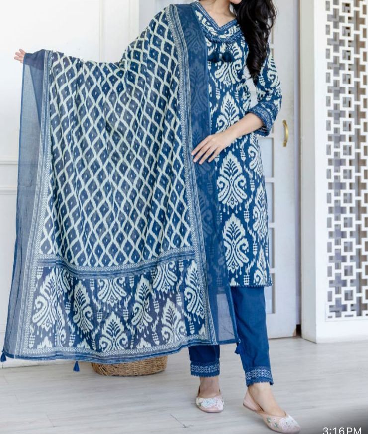 Indigo Blue A-line Kurta Set