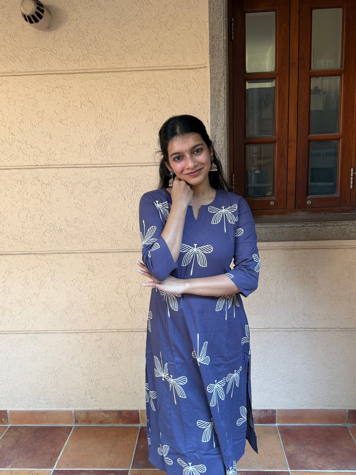Blue Printed Flex Cotton Kurta Set with Matching Pants