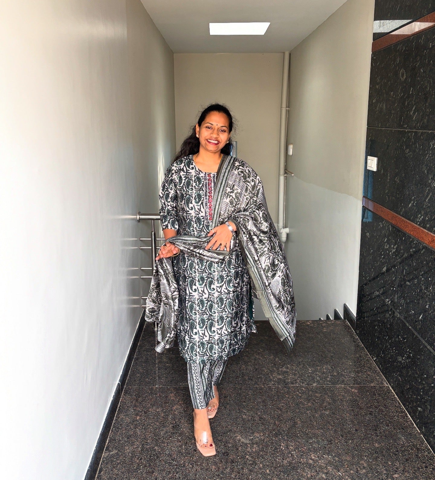 Green and grey Kurta Set