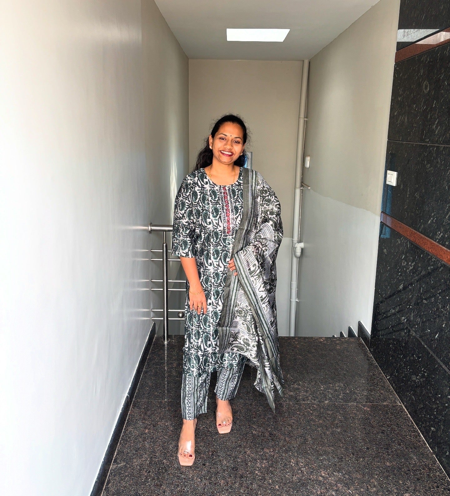 Green and grey Kurta Set