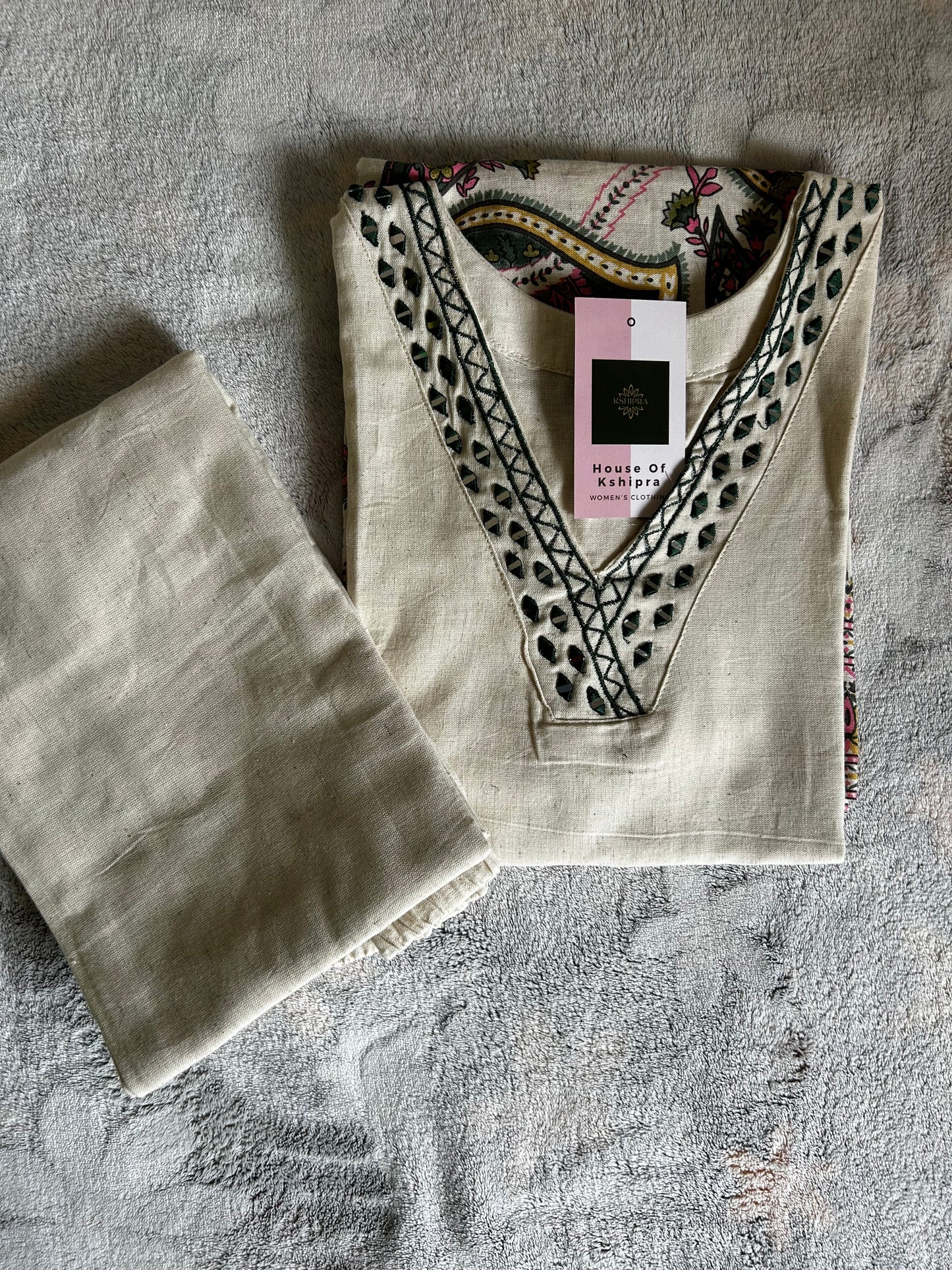 Green Floral Khadi Cotton coord set
