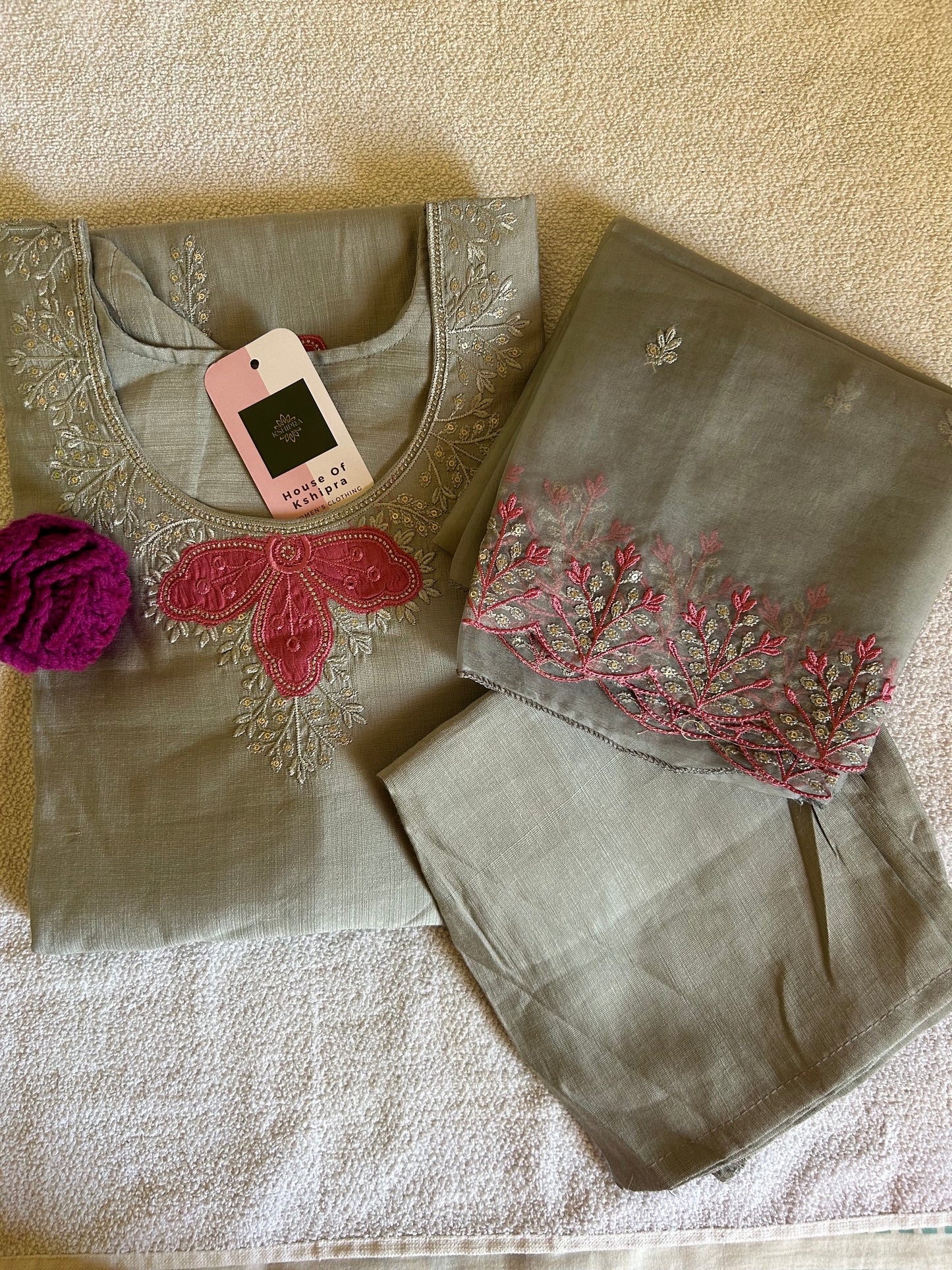 Grey shade 3 piece kurta set