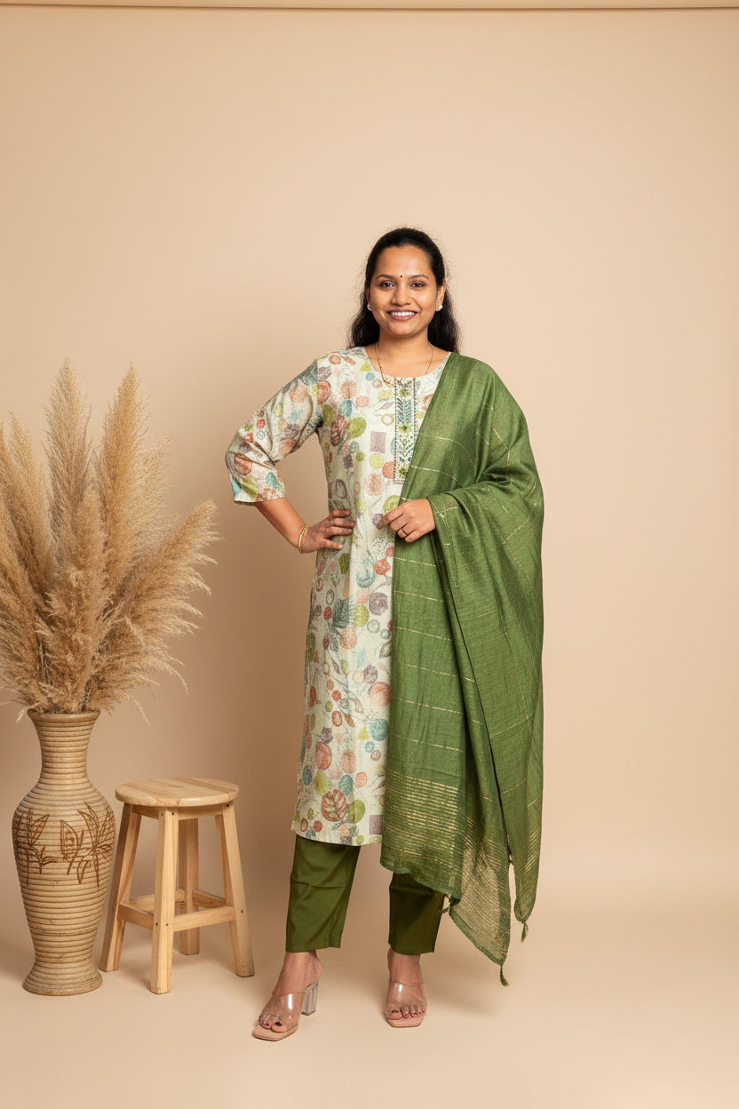 Parrot Green 3 Piece Kurta set