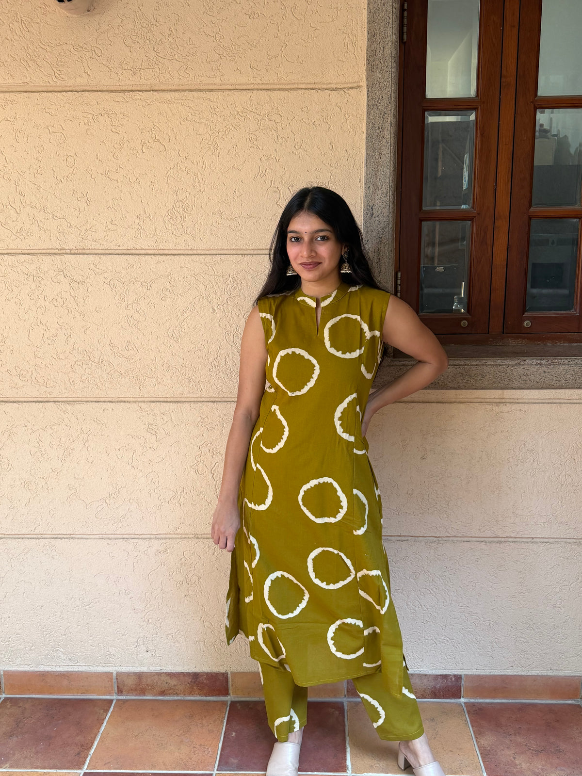 Olive Green Printed Cotton Kurta Co-ord Set