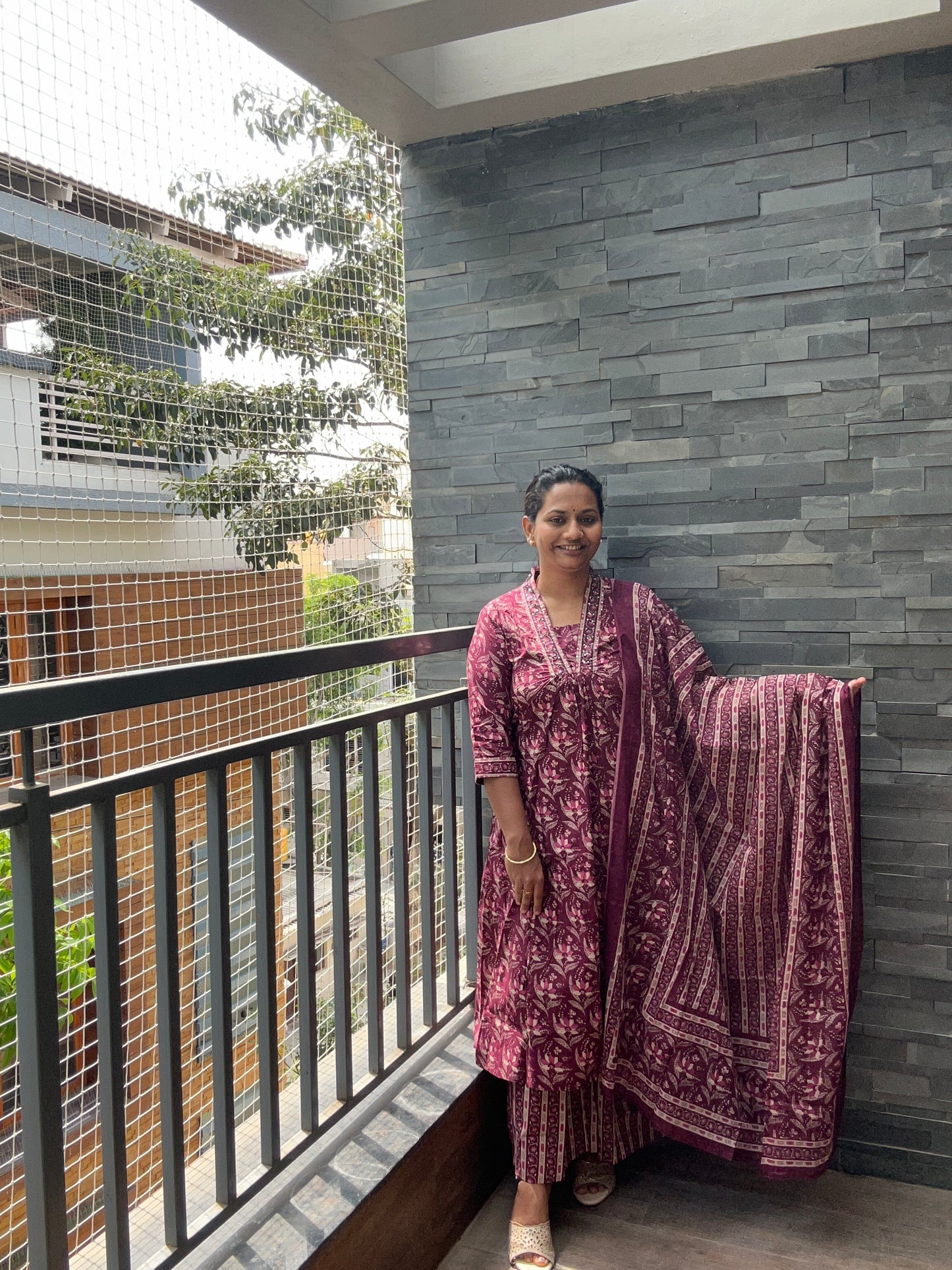 Maroon cotton 3 piece set