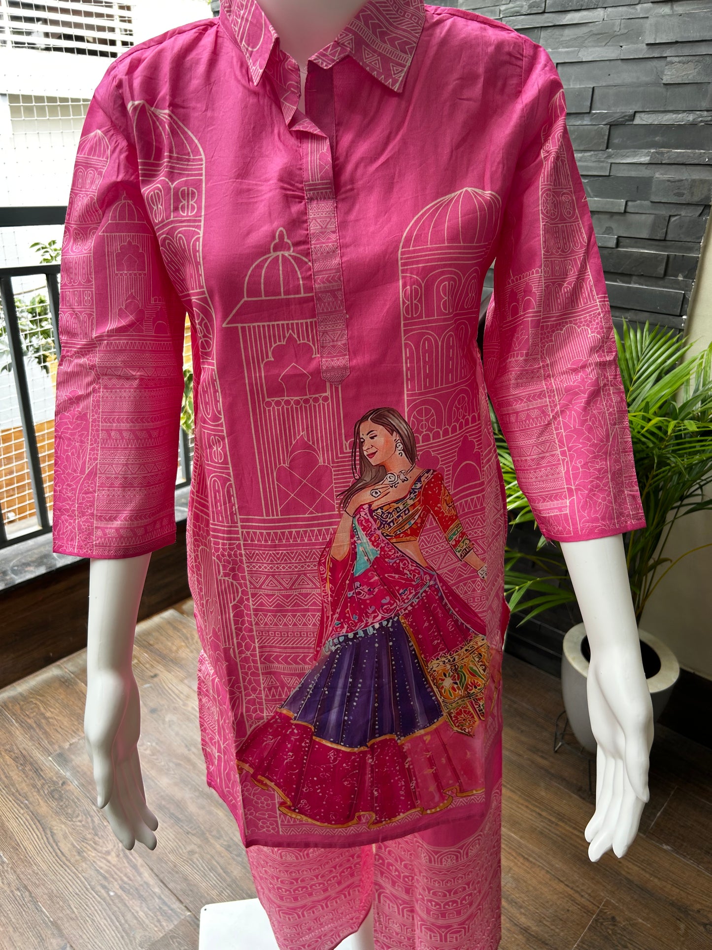 Bright pink 3D printed Cotton Coord set