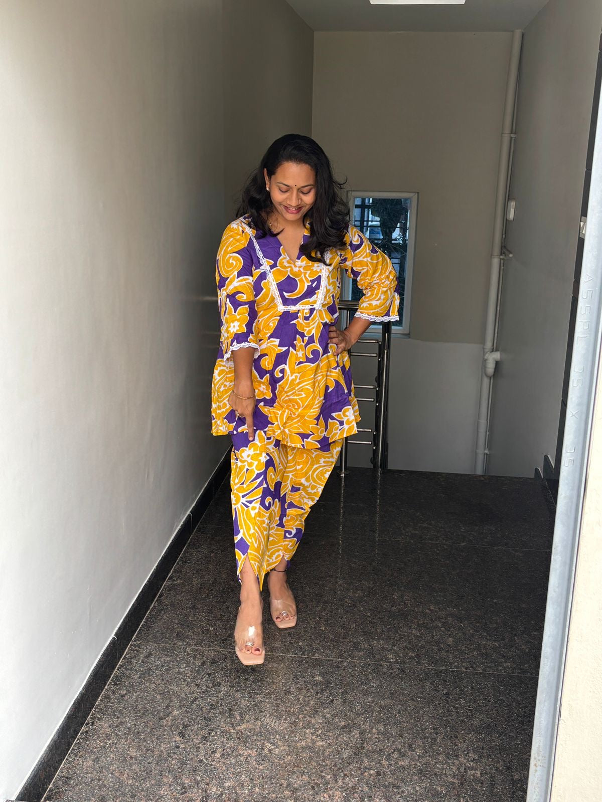 Yellow Dhoti Style Coord set