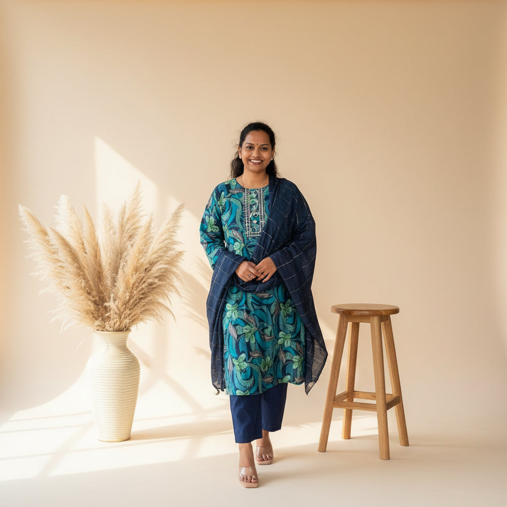 Teal blue 3 Piece Kurta set