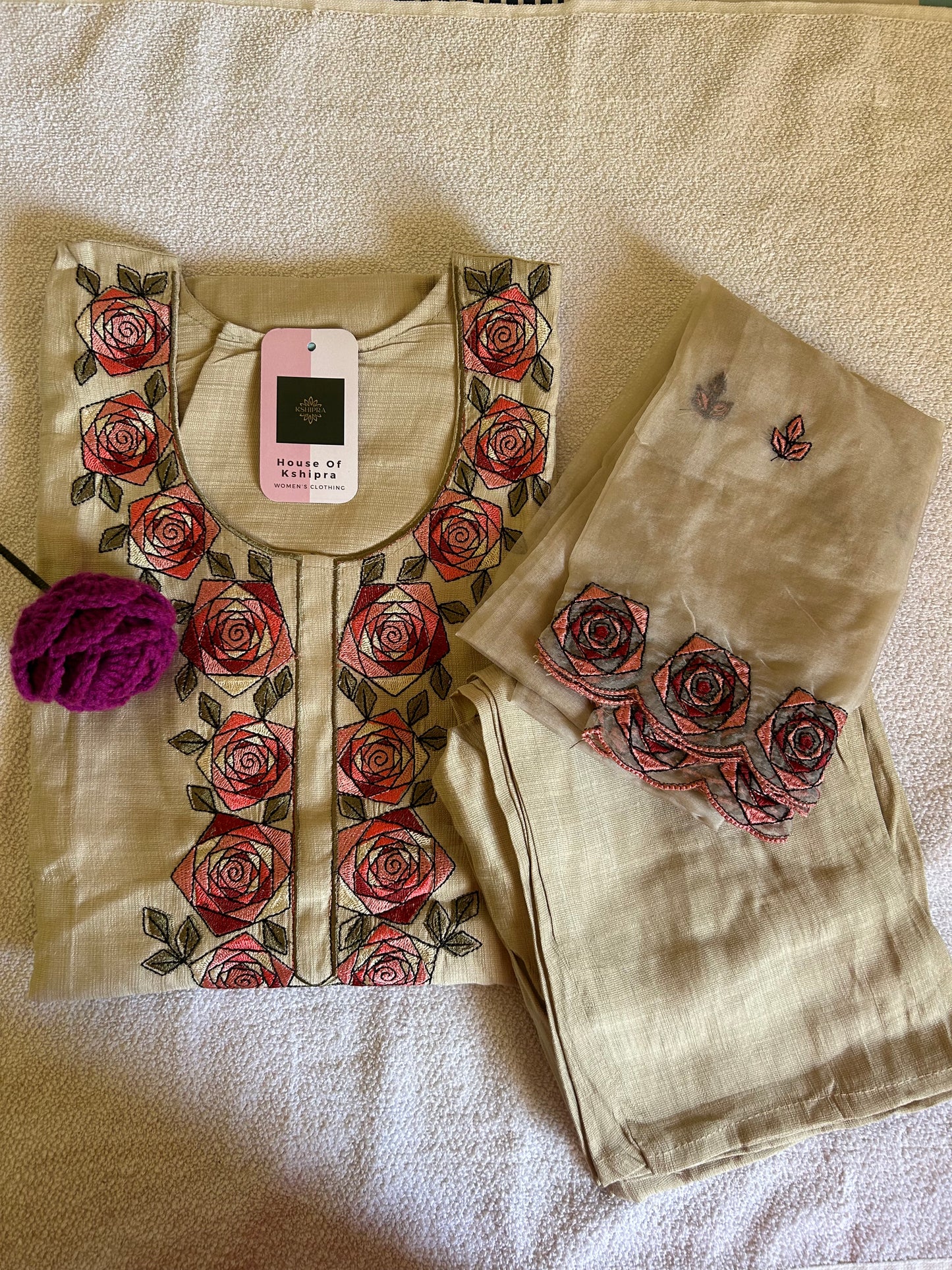 Beige 3 piece kurta set