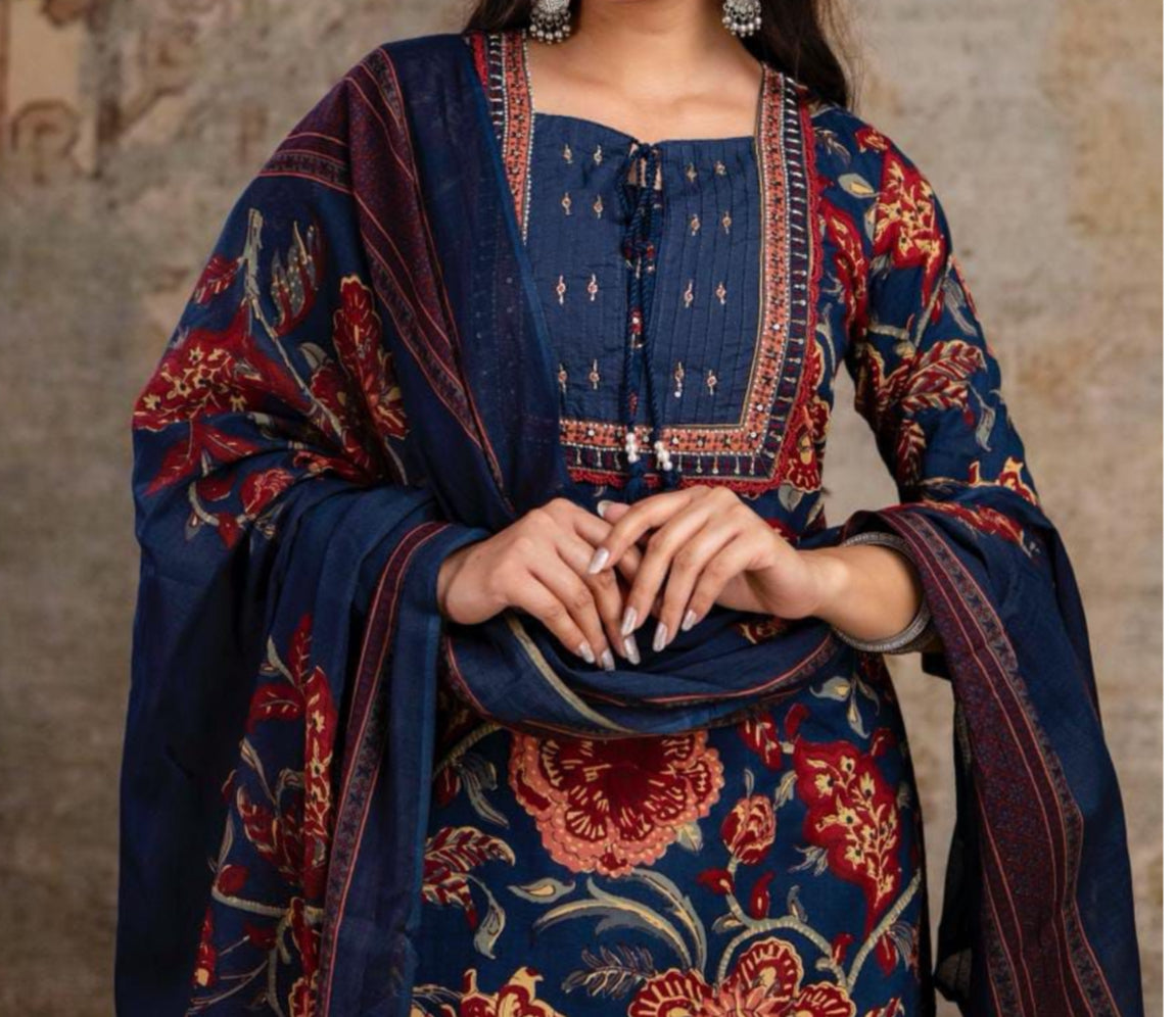 Navy Blue Handcrafted Kurta set