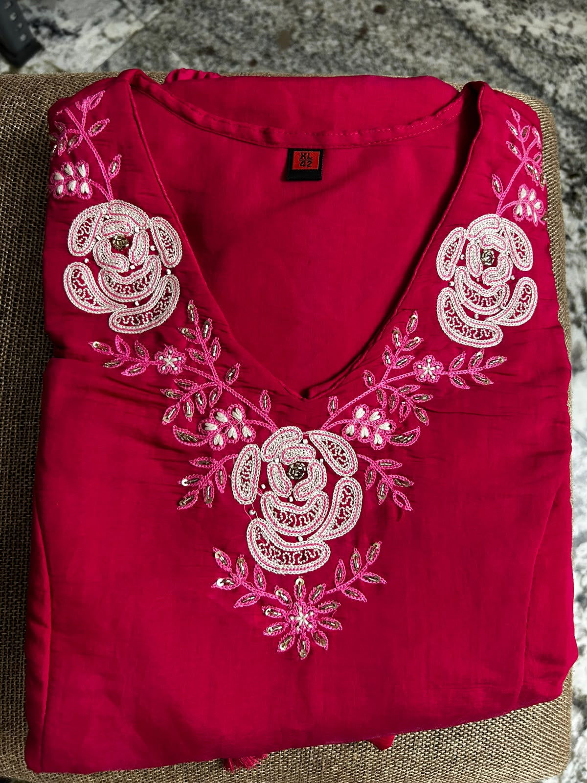 Rani Pink Bloom – Embroidered Mul Chanderi Kurta