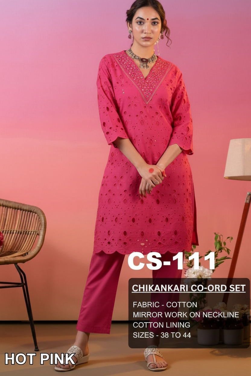 Saina Nehwal Inspired Chikankari Co-ord Set – Rani Pink