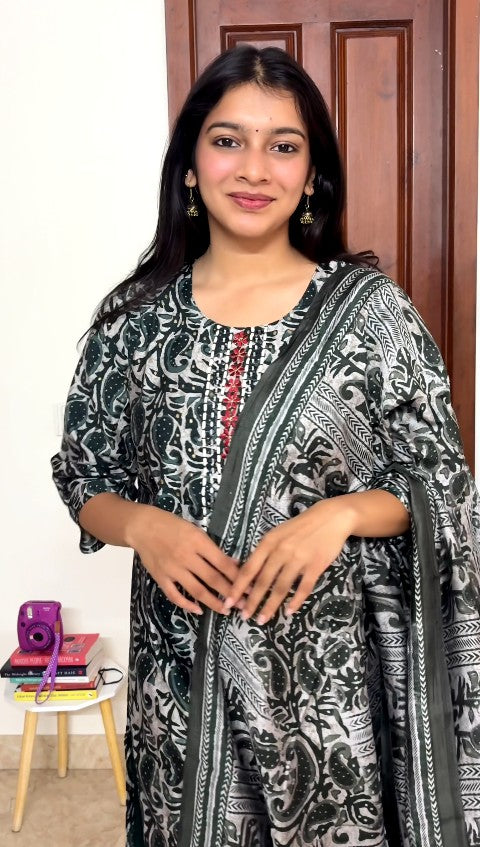Green and grey Kurta Set