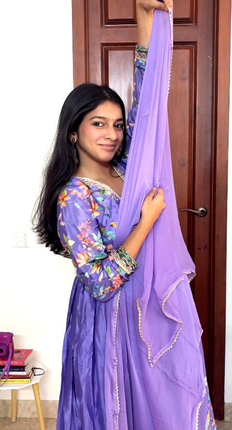 Purple Alia Cut Anarkali Set