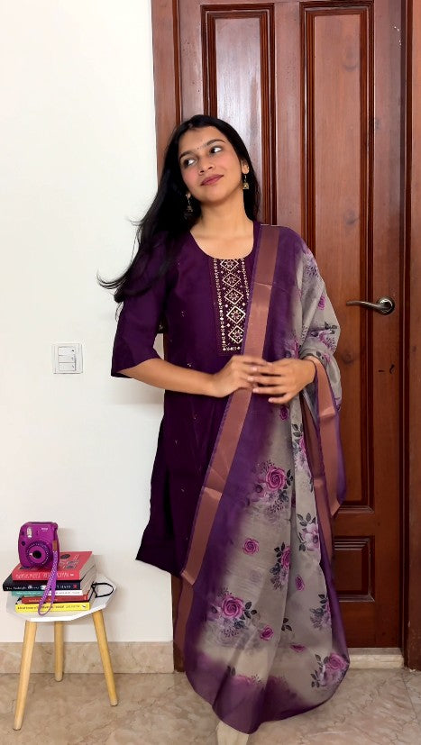 Purple 3 Piece Kurta set