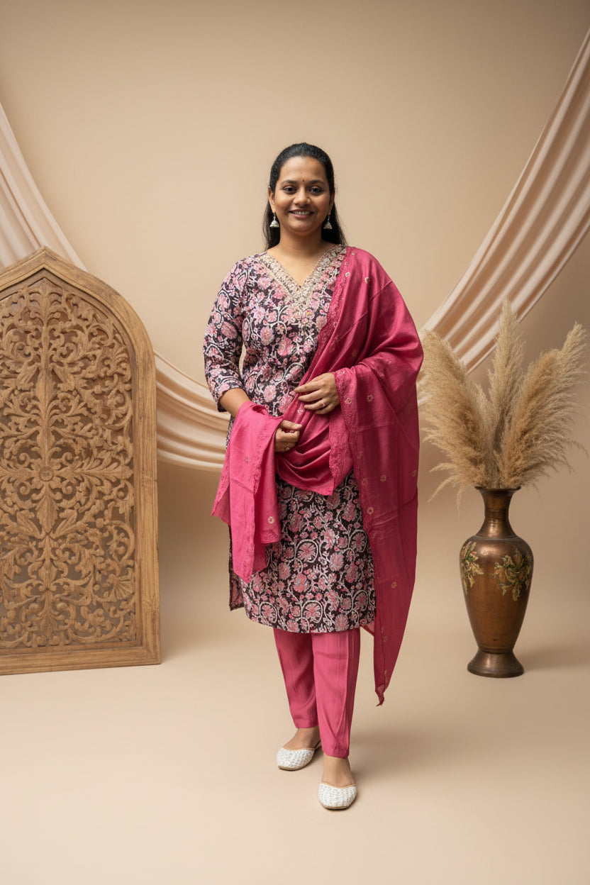 Wine shade 3 piece kurta set