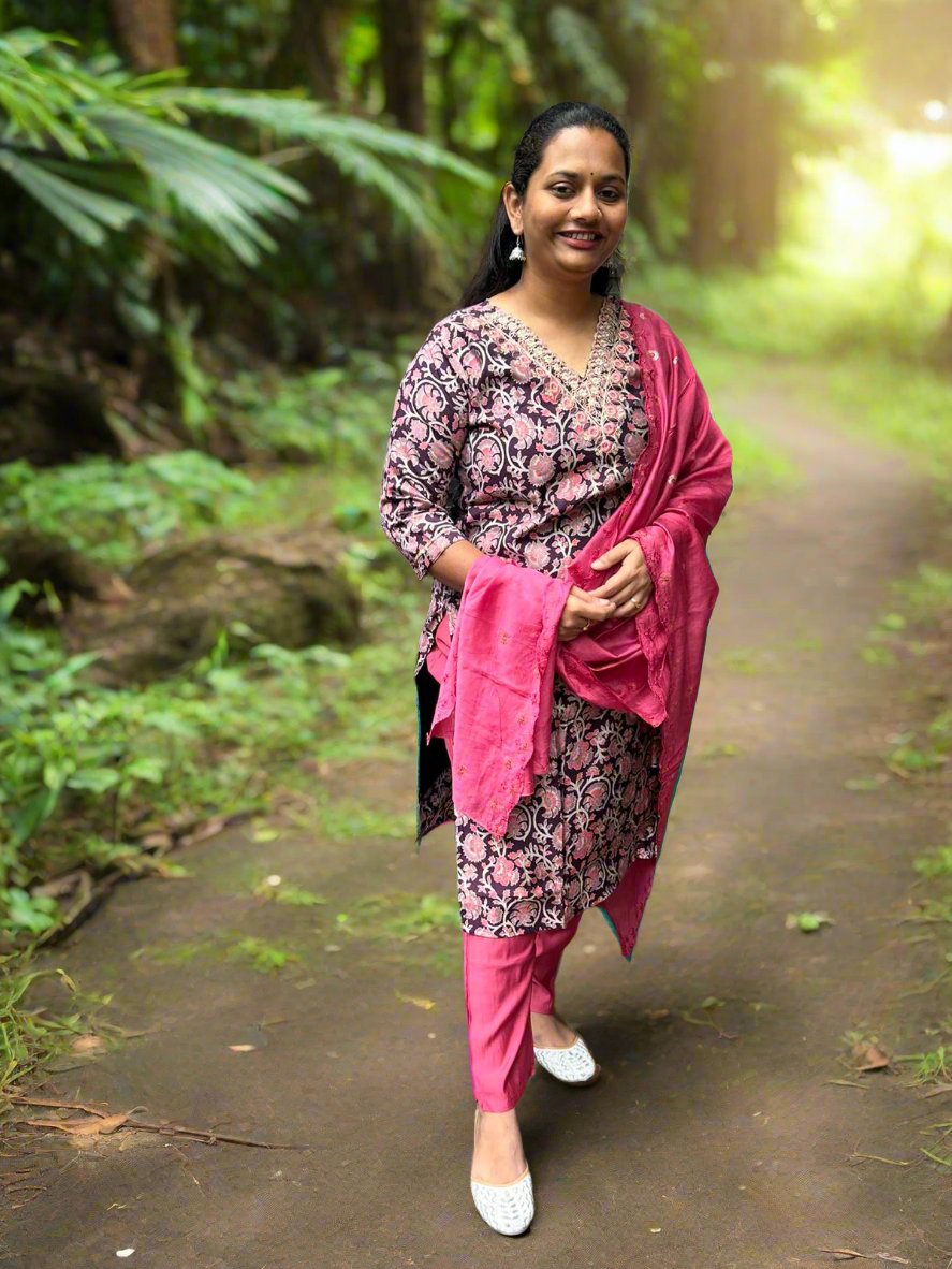 Wine shade 3 piece kurta set