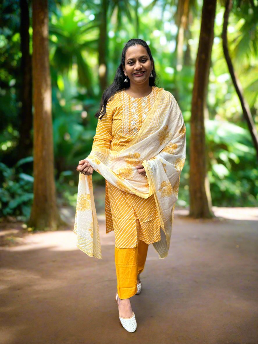 yellow 3-piece kurta set