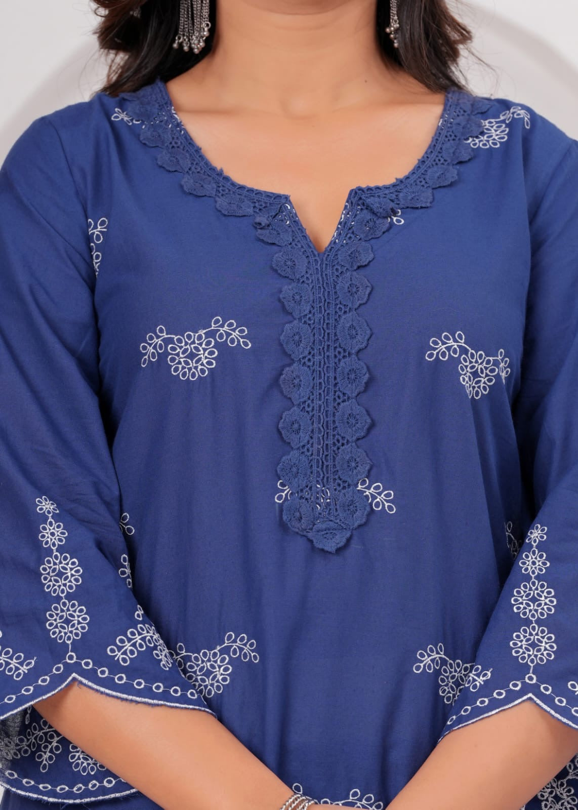 Royal Blue Cotton Embroidered Kurta Set