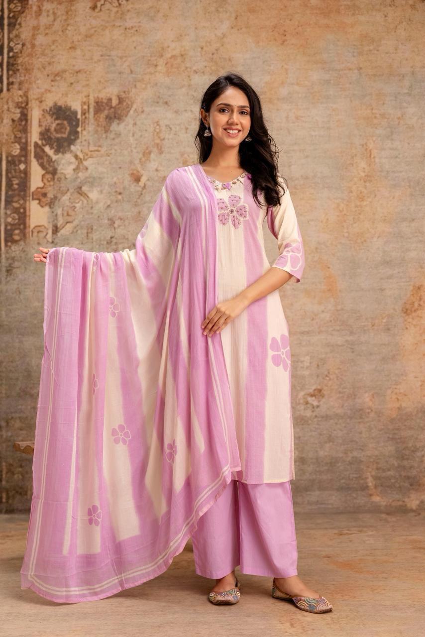 Lavender Cotton Printed Kurta Set
