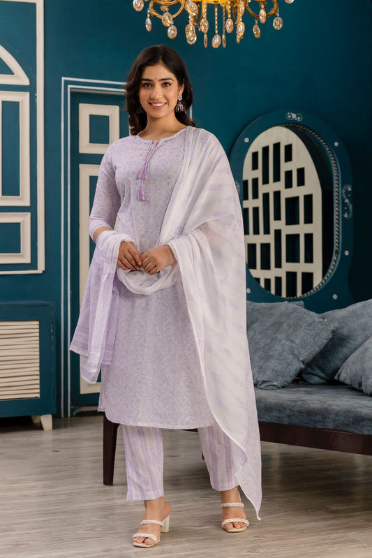 Lavender Cotton Kurta Set
