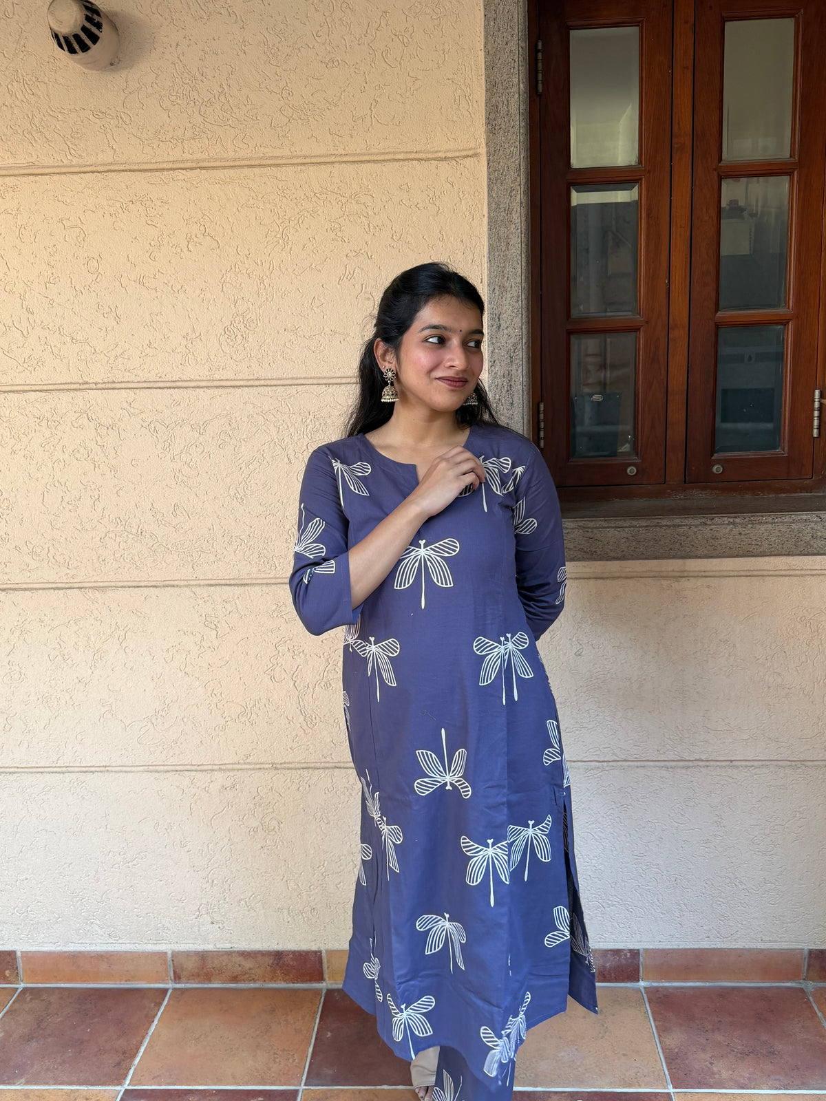 Blue Printed Flex Cotton Kurta Set with Matching Pants