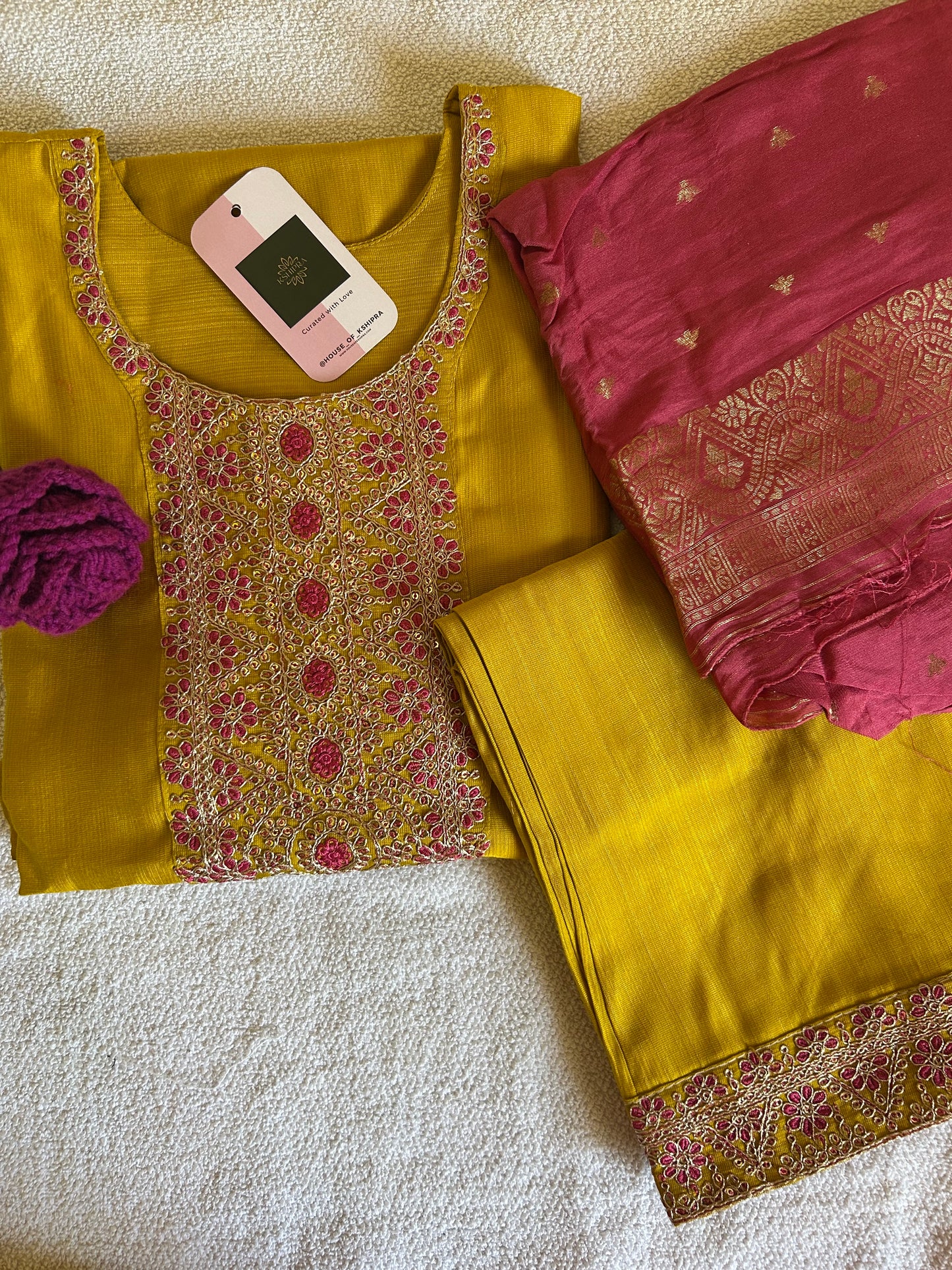 Mustard Yellow 3 piece kurta set