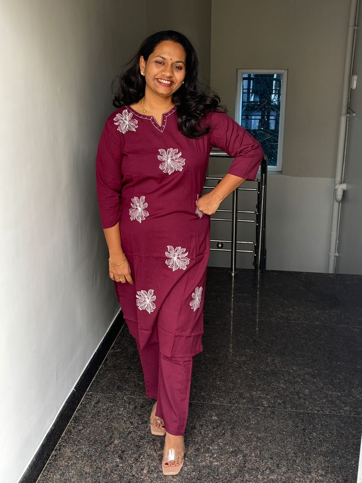 Maroon Blossom Embroidered Coord set