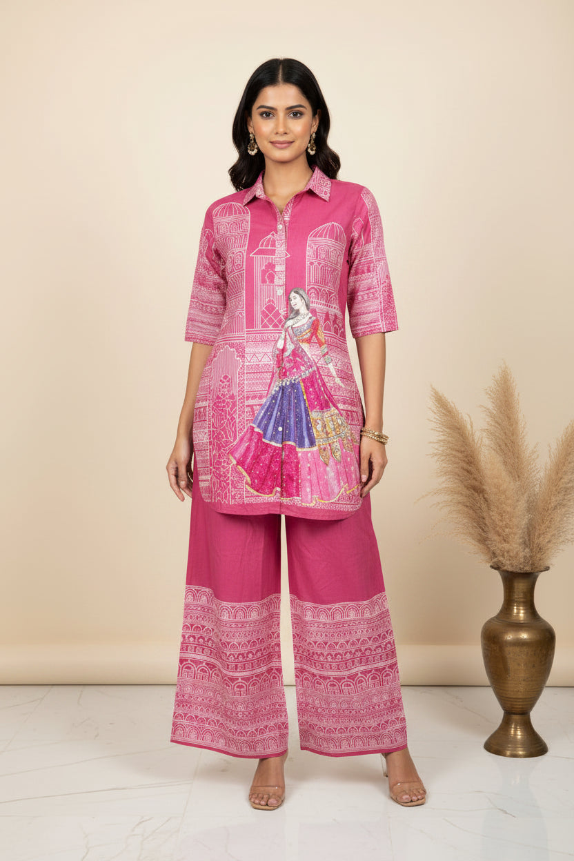 Bright pink 3D printed Cotton Coord set