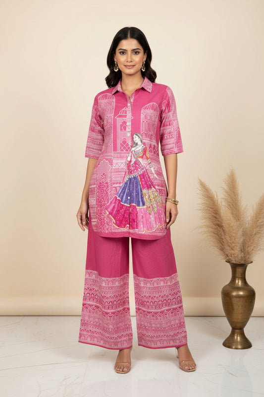 Bright pink 3D printed Cotton Coord set