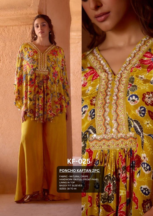 Mustard Yellow Poncho Kaftan Set