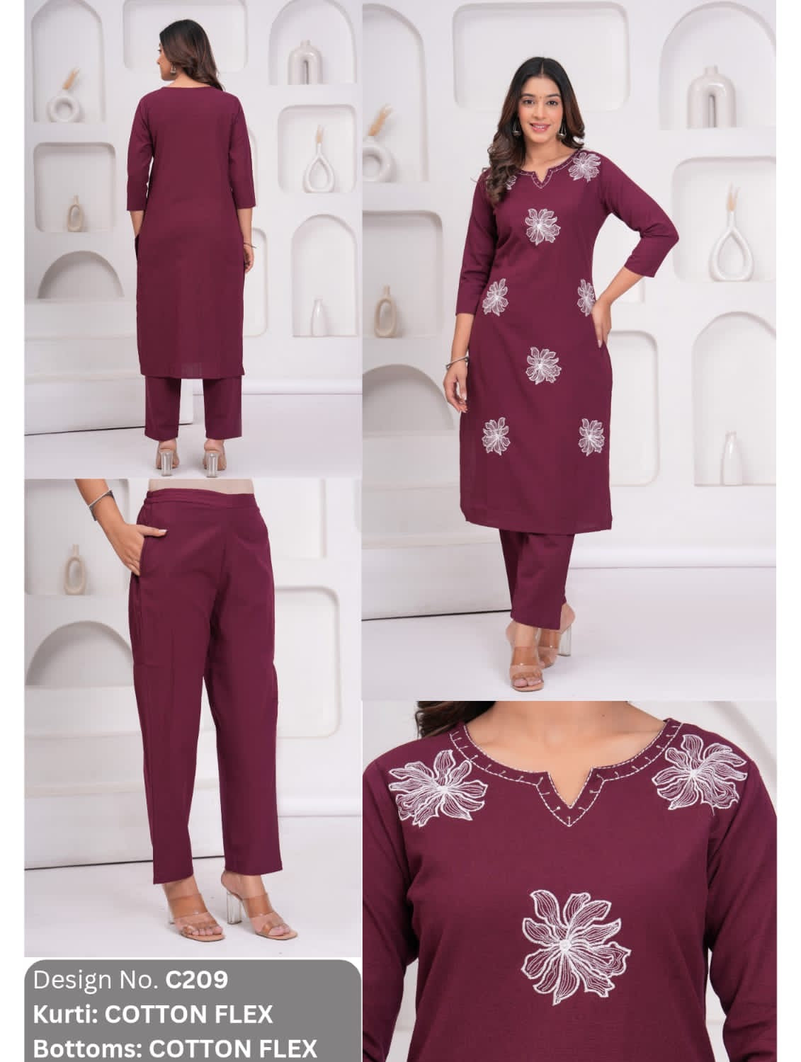 Maroon Blossom Embroidered Coord set