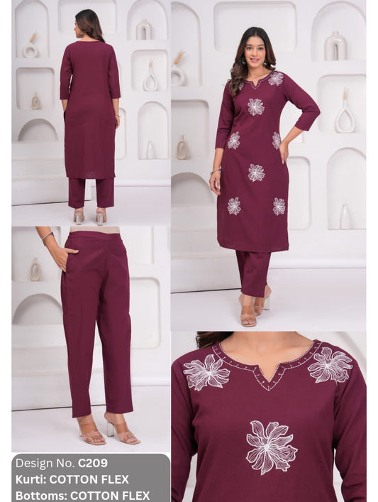 Maroon Blossom Embroidered Coord set