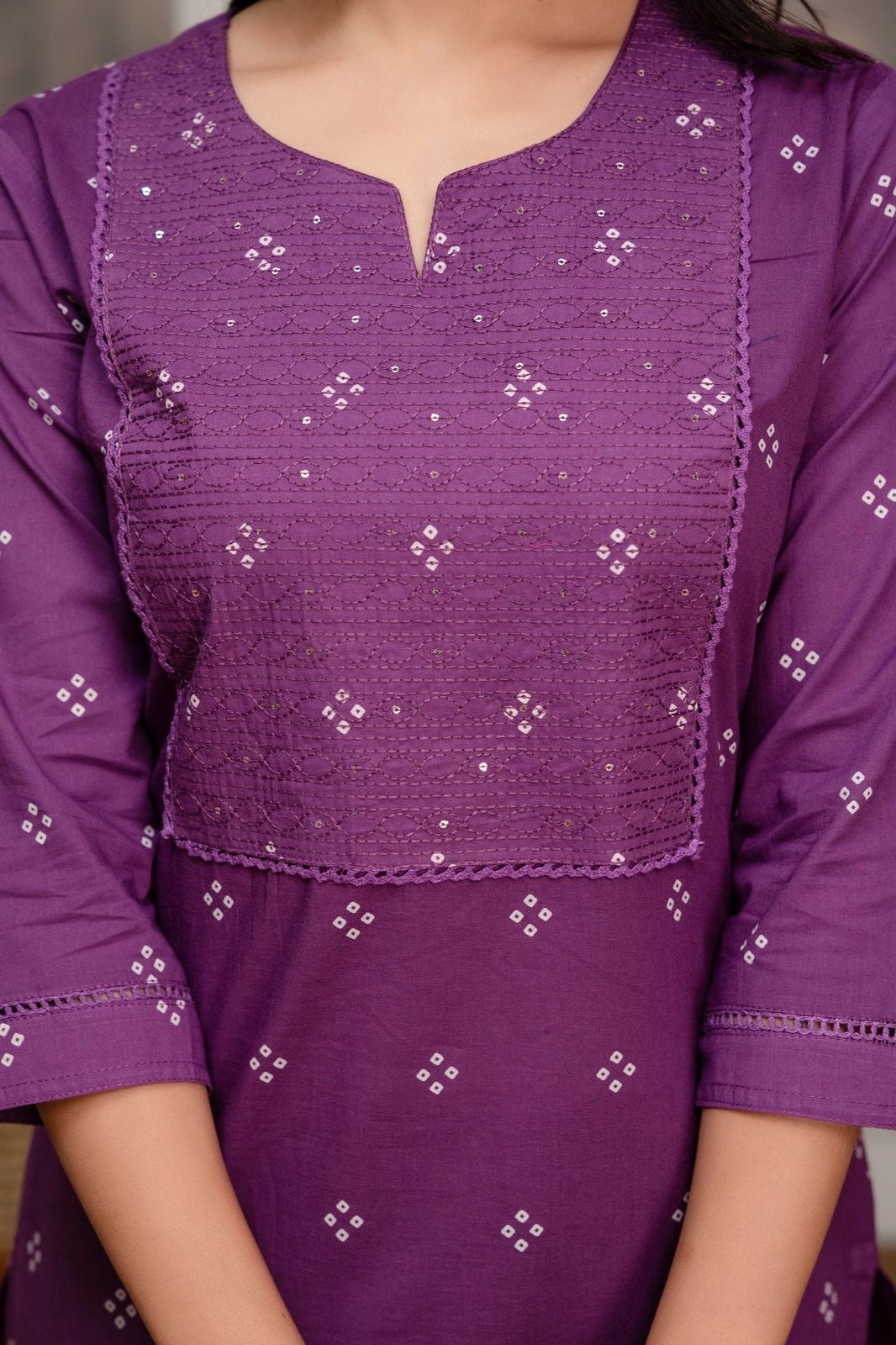 Purple Bandhani Pure Cotton Kurta Set