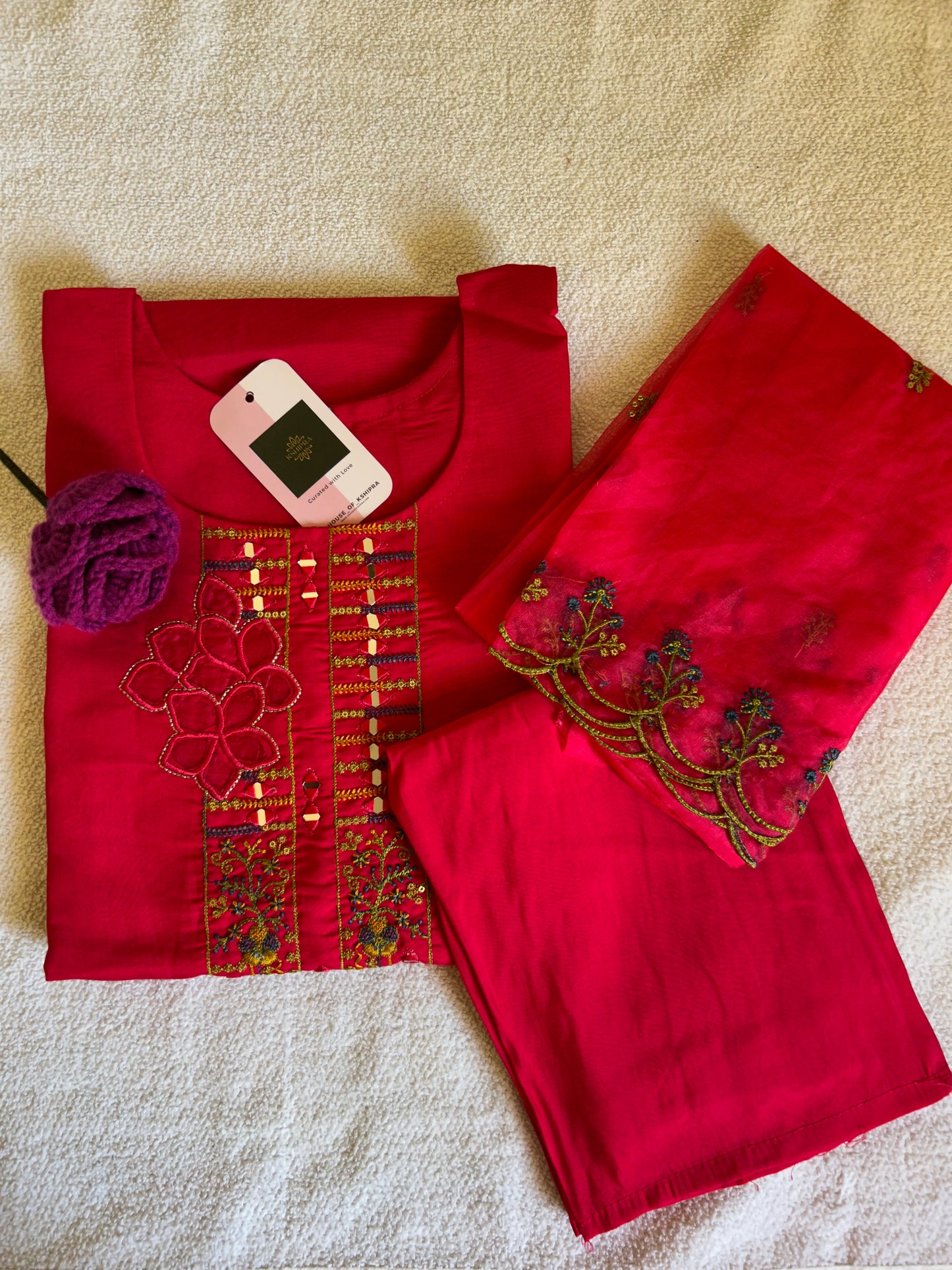 Rani pink 3 piece kurta set