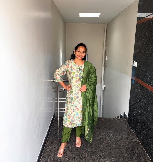 Parrot Green 3 Piece Kurta set