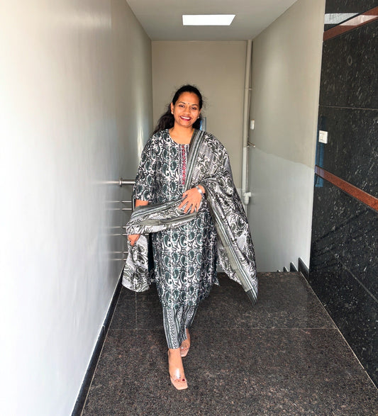 Green and grey Kurta Set