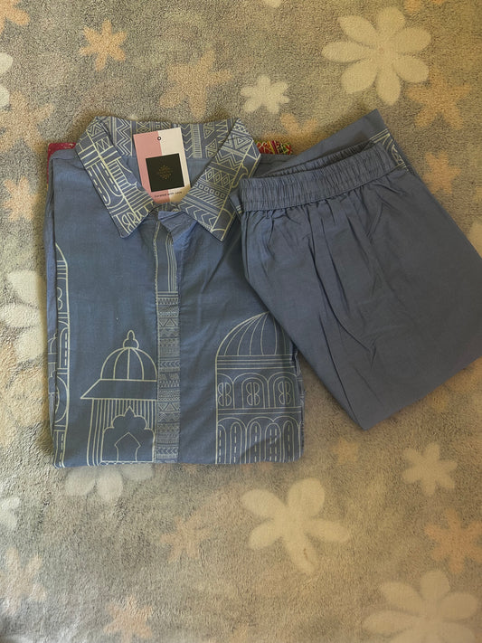 Blue 3D printed Cotton Coord set