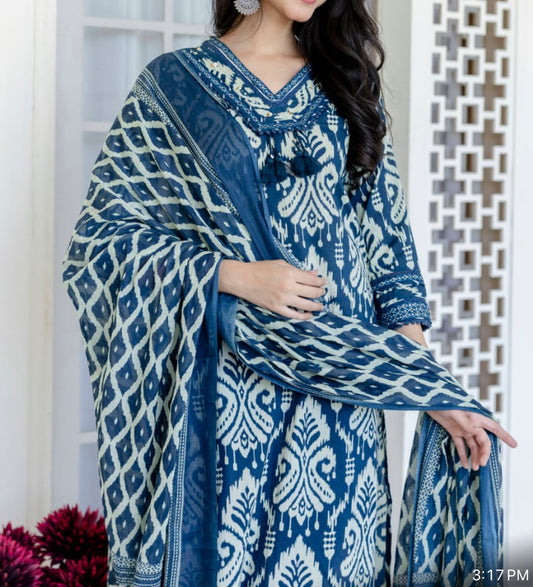Indigo Blue A-line Kurta Set