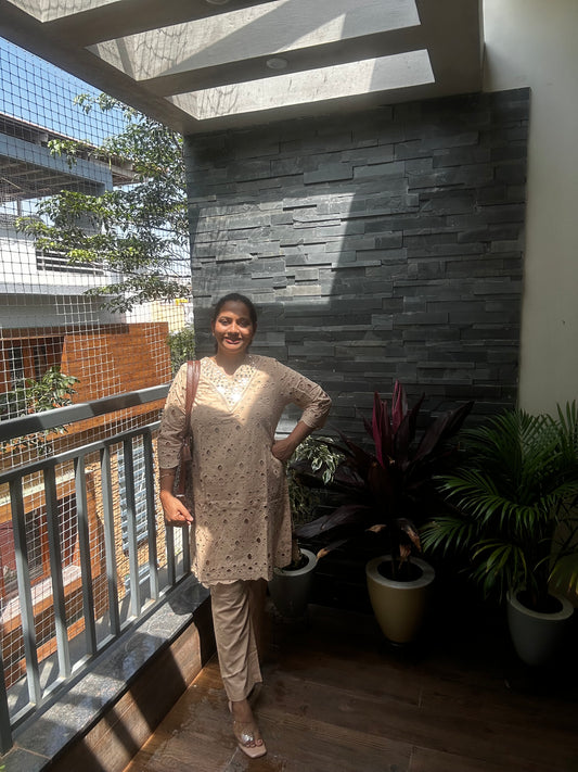 Saina Nehwal Inspired Chikankari Co-ord Set  – Beige