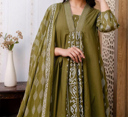 A Line Embroidery cotton 3 piece