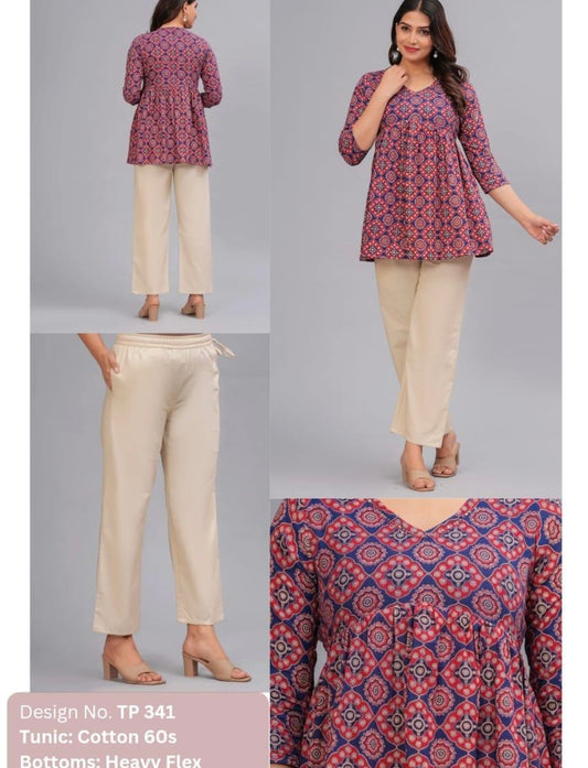 Red and blue printed Tunic