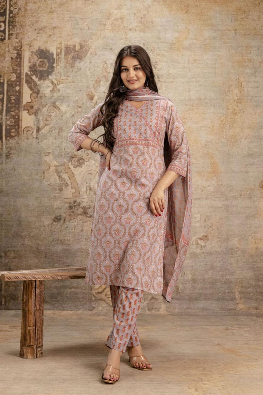 Dusty Rose Printed Cotton Kurta set