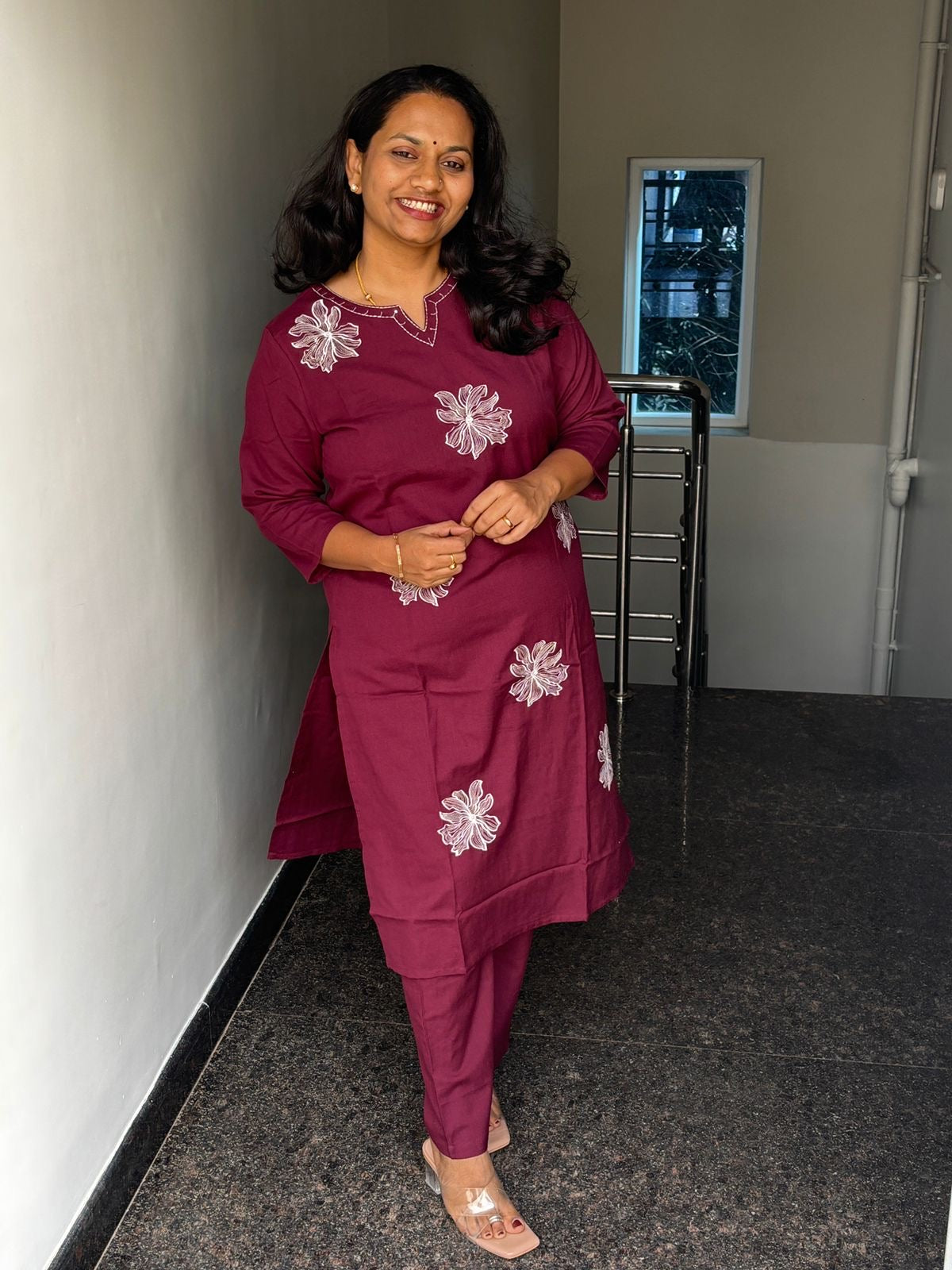 Maroon Blossom Embroidered Coord set