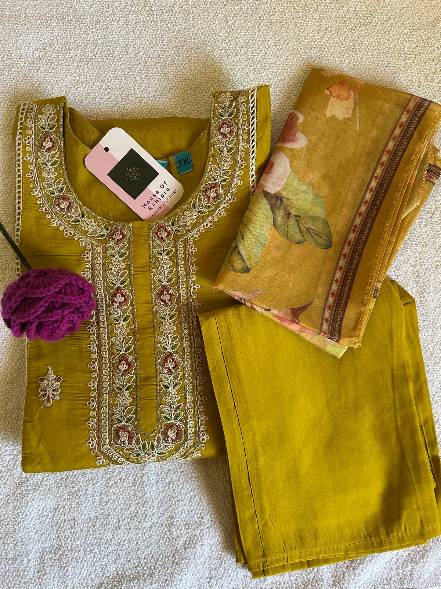 Mustard yellow 3 piece kurta set