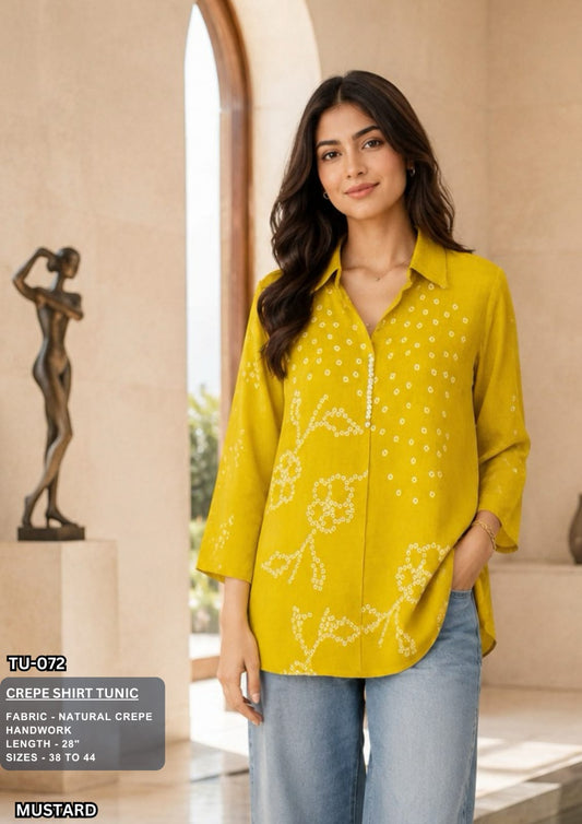 Mustard Yellow Handwork Crepe Shirt Tunic